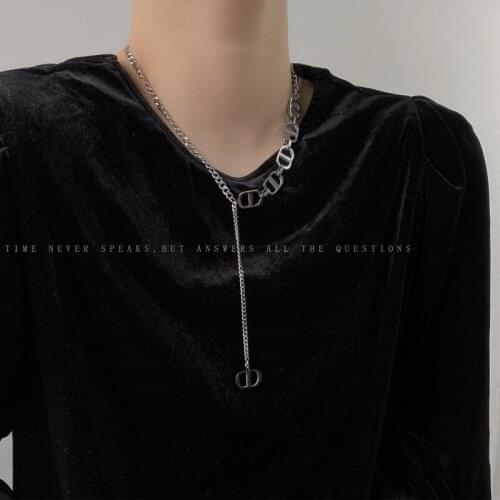 CD letter necklace long womens personalized titanium steel collarbone chain versatile hip hop fashion metal chain