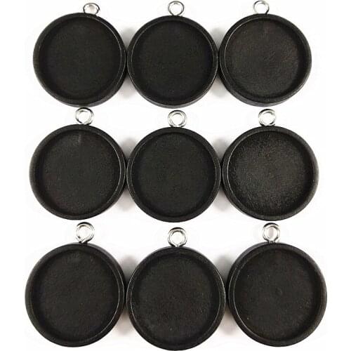 50pcs Black Log color Wood Blank Trays Base Fit 20mm 25mm glass Cabochon DIY Jewelry Accessories for Earrings Necklace Making