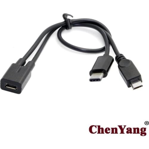 CYSM Cable Micro USB Female to USB-C Type C USB 3.1 & Micro USB Male Splitter Extension Charge Cable