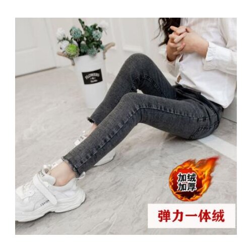 Children Jeans For Girls Autumn Winter Plus Velvet Warm Trousers Kids Fashion Girls Pencil Denim Pants Age For 4 6 8 10 12 Year