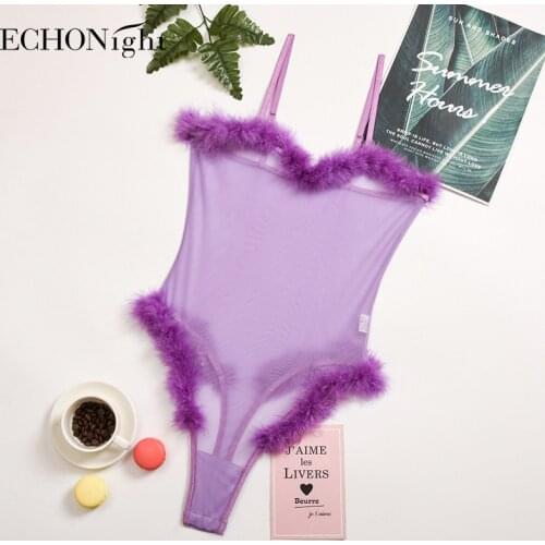 Echonight Fluffy Body Women Transparent Bodysuit Soft Furry See Through Body Suit Sexy Plush Overalls Rompers Fur Babydoll