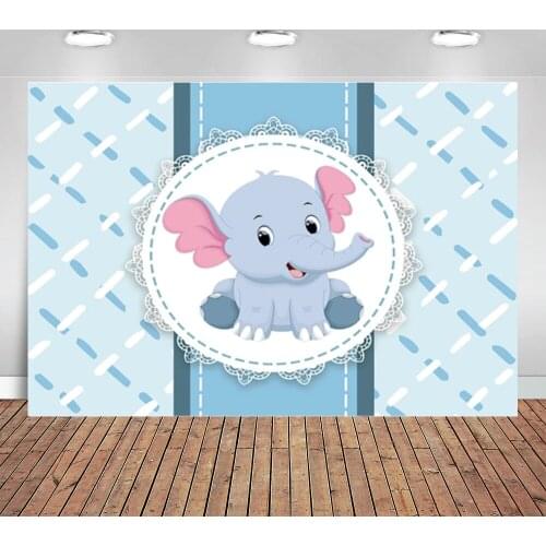 Background for The Photo Photocall Light Blue Elephant Baby Shower Dotted Line Lace Frame Memento Photography Backdrops