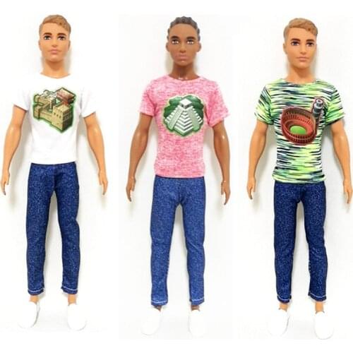 1/6 Doll Accessories Ken Clothes Handmade Daily Casual Wear T shirt Pants For Barbie Ken Doll Accessories Dressing Up Kids Toys