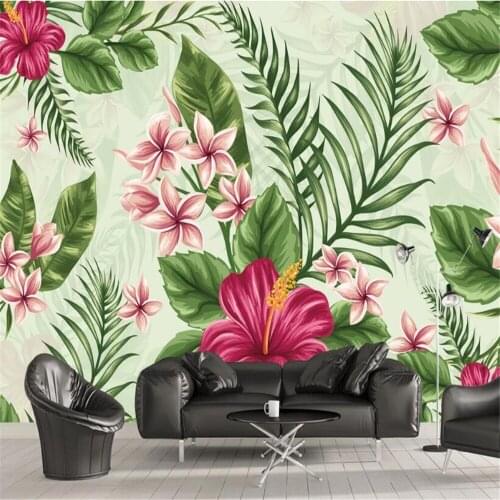 Customized 3D large wallpaper mural hand-painted tropical rainforest tropical plants flowers plantain background wallpaper mural