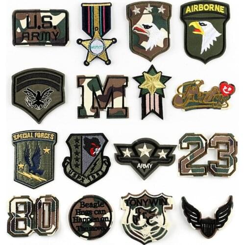 Camouflage Letter Embroidery Emblem Wholesale Patch DIY Accessories Iron on Letters Biker Patches Vintage Stranger Things