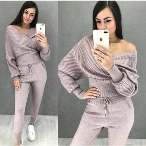 Cashmere Outfits Sweater Pants 2pcs Sets Tracksuit Knitted V Neck Carrot Jogging Pants Pullover Suit Ropa Mujer CHIC Outwear