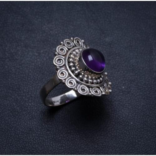 Natural Amethyst Handmade Unique 925 Sterling Silver Ring, US size 9 X2749