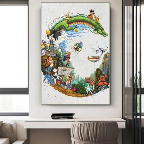 Collection of Popular Japanese Anime Manga Characters Creative Shenlong Poster Canvas Painting Living Kids Room Home Decoration