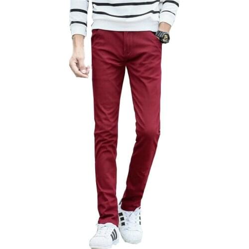 Korean Casual Pants Mens Cotton Comfort Casual Trousers Color Khaki / Black / Royal Blue / Wine Red / Lake Blue / Dark Gray