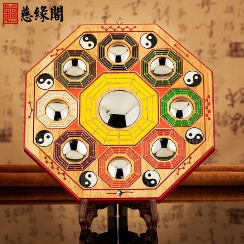 Ge light natural mahogany mirror lens entrance decoration Jiugong Bagua Home Furnishing living room feng shui Pendant