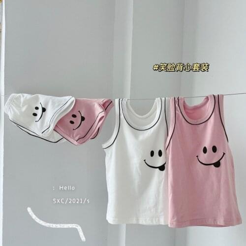 Summer Kids Clothing Sets Baby Boys Girls Cute Vest Sports Suits Smiley Print Vest Shirts+shorts Children 2pcs Suit Baby Clothes