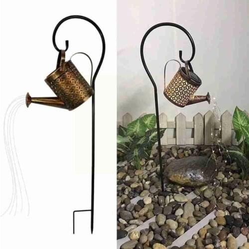 Cute Solar Powered Watering Can Sprinkles Fairy Light Lawn Light andscape garden Decor Shower Waterproof For Outdoor Q0V4