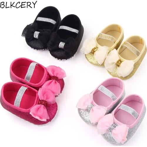 Fashion Baby Girls Crib Shoes Newborn First Steps Toddler Bling Bows Loafers Infant Tenis for 1 Year Old Footwear Doll Shoe Gift