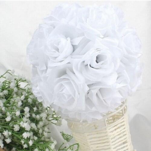 Fashion White Artificial Silk Flower Rose Kissing Balls Wedding Centerpiece Pomander Bouquet Party Decorations Free Shipping