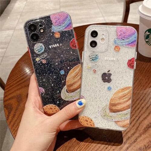 Ottwn Fashion Glitter Planet Star Transparent Phone Case For iPhone 11 12 Pro Max X XR XS 7 8 Plus SE 2020 Soft TPU Back Cover