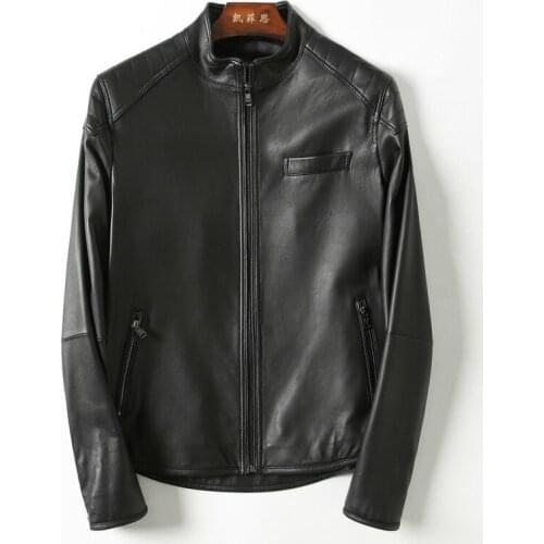 Mens Leather Jacket Bomber Motorcycle Genuine Leather Jacket Men Real Sheepkin Leather Coat Blouson Cuir Homme KFS18M003 KJ2174