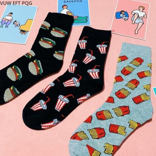 Men and women cute hamburger pattern cartoon socks hip hop street personality socks