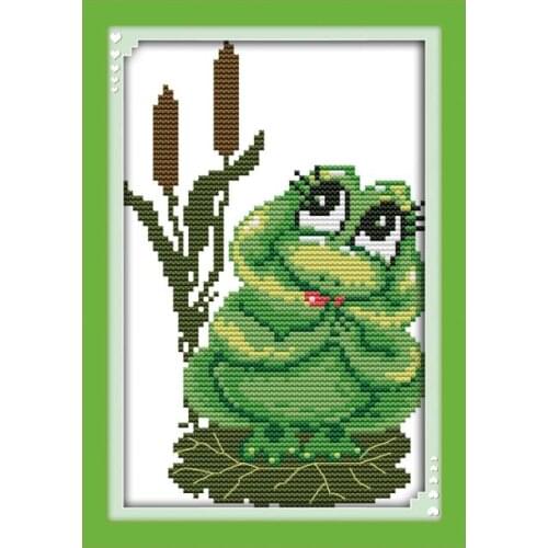 Joy Sunday Cross Stitch Kits Green Frog Patterns 14CT 11CT Counted Cross Stitch Kits Printed Handmade Embroidery Needlework Sets