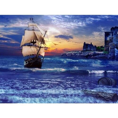 Boat in sea Cross Stitch Embroidery Kits scenery Cotton Thread Painting Diy Needlework Dmc New Year Home Christmas Gift