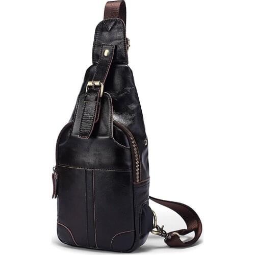 Genuin Leather Chest Bags For Men Retro Chest Pack USB Charging multi-function Outdoor mens Shoulder Bag Messenger