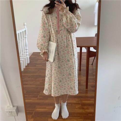 Spring casual floral print women nightgown sleepwear 100% cotton nightdress female loose nightgowns night dress homewear L043