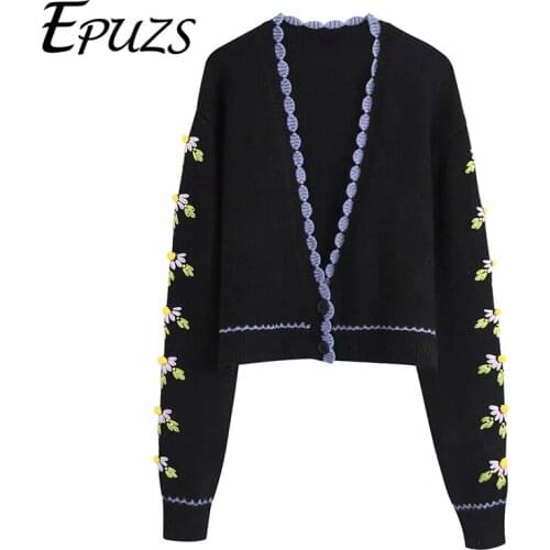 2021 New Spring V-Neck Floral Print Cardigan Sweater Vintage Long Sleeve Embroidexy Knitted Sweater Famale Outerwear Chic Top