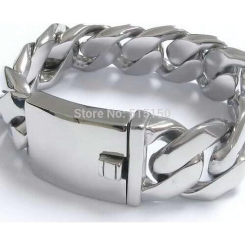 Huge&Heavy 26mm Mens Boys Silver Color Chain Fashion Links Polishing Curb Classics Bracelet 316L Stainless Steel Bangle