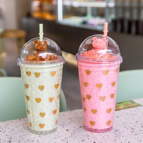 500ml Korean Style Plastic Water Bottle Large Capacity 430mL Purple Green Pink Orange Blue Chocolate Summer Straw Ice Cup