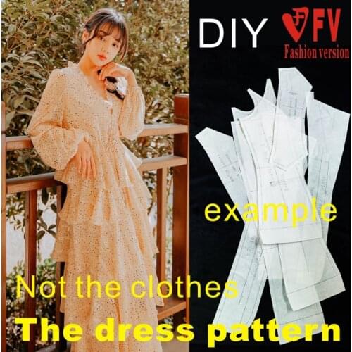 Retro skirt pattern long-sleeved dress garment drawing cake skirt sewing drawing BLQ-428
