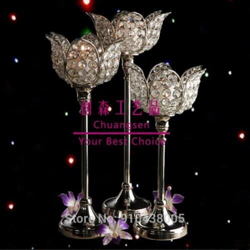 Luxury Centerpiece Crystal Candle Holder Set,Glass Candle Holders Iron Candlestick Flower Vase Metal Flower Stand Flower Holder
