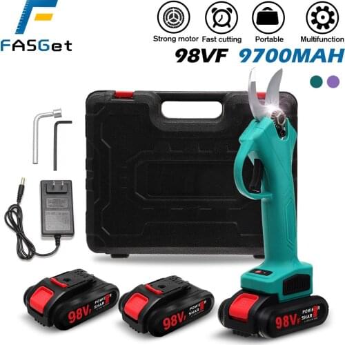 48V 30mm Electric Pruning Shears Cordless Secateur Rechargeable Pruning Scissors Pruners Garden Cutting Tools With 2 Batteries