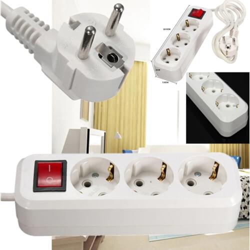 Newest 3M Extension Cable Socket 250V 10A 3/4/5 Outlets EU Plug Outlet AC Power Strip EU Standard Outlet Bedroom Socket