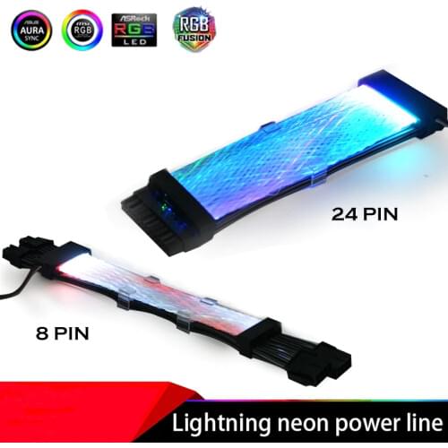 RGB Rainbow Cable Motherboard 8P(8+8) GPU Extension Cable, 24PIN Extension Cord ,Neon line Support MOBO AURA SYNC 5V A-RGB