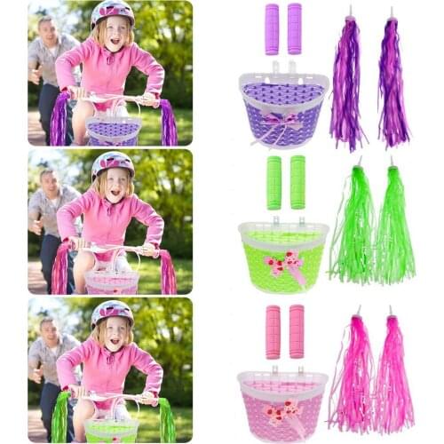 Bike Basket With Handlebar Grips And Tassels Streamers For Kids Child Bicycle Handlebars Streamers Colorful Streamers Accessory