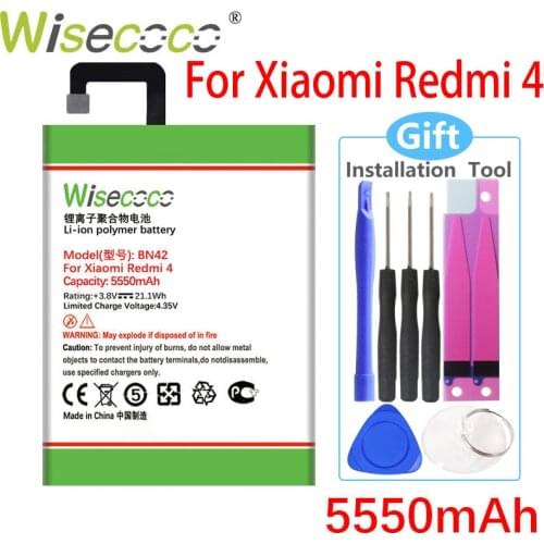 WISECOCO 5550mAh BN42 Battery For Xiaomi Redmi 4 Mobile Phone In Stock High Quality Battery+Tracking Number
