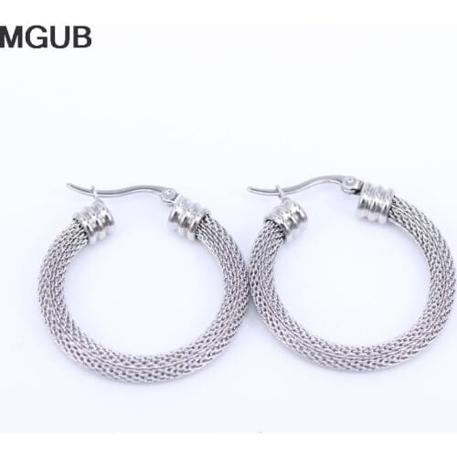 MGUB 32mm-52mm Gold color Women Gift Sale Fashion Jewelry Stainless Steel Mesh Wives Round Fancy Hoop Earrings LHEH11