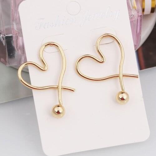 ES1316 Punk Gold Color Heart Round Oval Metal Stud Earrings Simple Geometric Earrings For Women Personality Jewelry Brincos