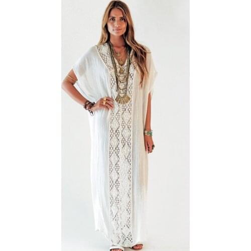 New Arrivals Beach Cover up Cotton Embroidery Swimwear Ladies Vintage Pareo Kaftan Beach Swimsuit Robe de Plage Beachwear Q1158