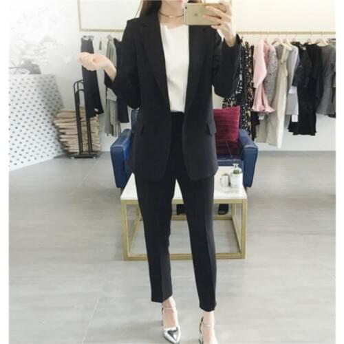 2 piece sets womens outfits temperament elegant solid color wild suit OL jacket + casual nine pants fashion suit