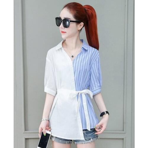 Women Spring Autumn Style Blouses Shirts Lady Casual Striped Printed Patchwork New Design Blusas Tops ZZ0284