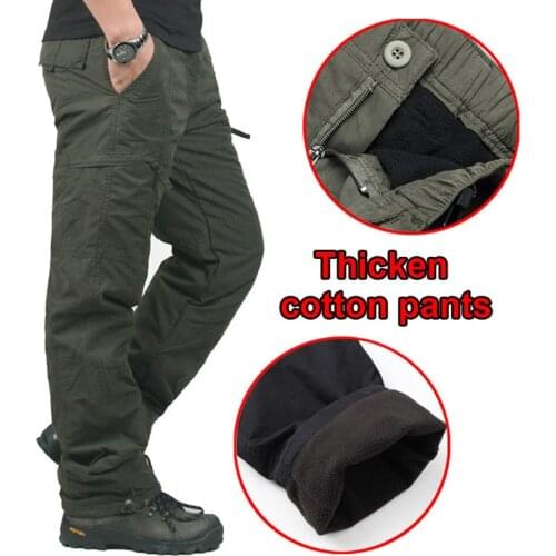 Fleece Thicken Warm Pocket Cargo Tactical Pants Mens Winter Outdoor Fishing Camping Riding Thermal Baggy Cotton Long Trousers