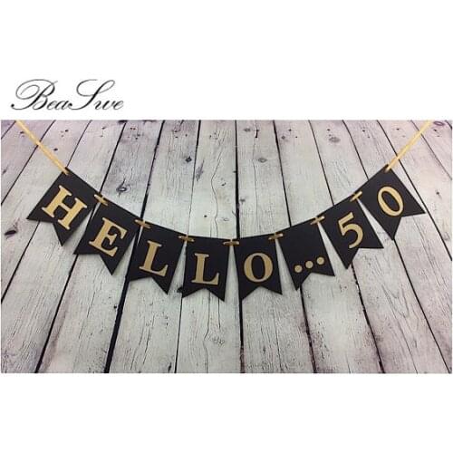 1set 14*20cm Paper Black Happy Birthday 50th 40th custom Banner Garland Bunting Adult Anniversary Favors Party Decor Supplies