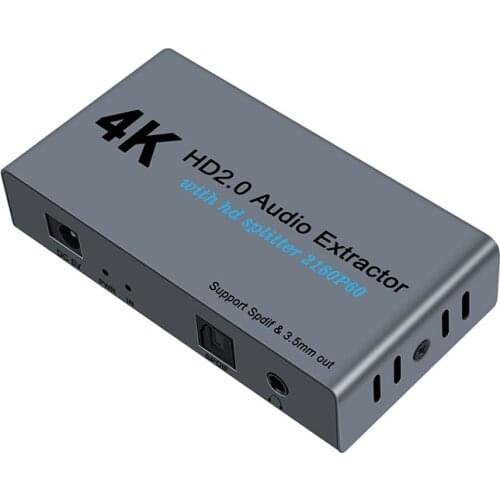 1x2 HDMI Splitter Spdif 3.5MM Audio Extractor HDMI 2.0 Ultra 4K 1 in 2 Out 4K60HZ HDR 3D Full HD 1080P With power adapter for HD