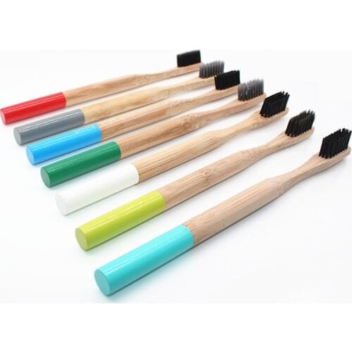 2Pcs/set Bamboo Toothbrush Round Bamboo Environment Wooden Rainbow Bamboo Toothbrush Oral Care Bamboo Fibe Soft Bristle 7 Colors