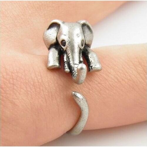 2016 Arrival Women Elephant Animal Wrap Ring in Antique Silver and Bronze color for Woman Unique Rings