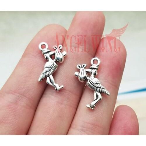 25pcs/lot--23x18mm, bird chams, Antique silver plated stork baby bird charms,DIY supplies, Jewelry accessories