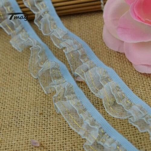 #348 Two Layers Organza ruffled lace trim 23MM 6yards/lot elastic lace Fold Chiffon Yarn Lace hair Elastic bands Webbing