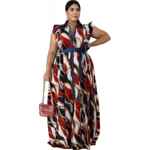 3XL 4XL 5XL Plus Size Africa Clothing Trendy Stripe Printed Sleeveless Maxi Dress Women Autumn Robe Party African Long Dress