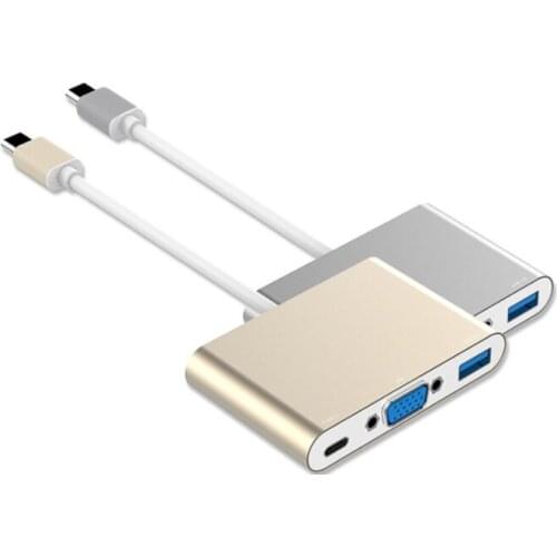 USB-C to VGA/USB/PD HUB,Type-C Male to VGA(female)+USB3.0(female)+type c USB3.1 female(PD) Adapter Hub for Apple MacBook