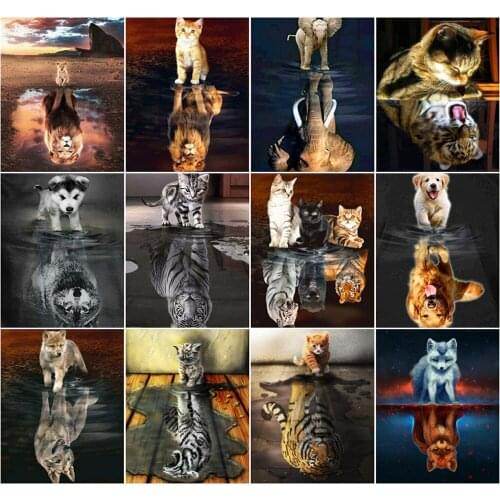 AZQSD 40x50cm Oil Painting By Numbers Cat To Lion DIY Handmade Gift Adult Coloring By Numbers Animal Home Bedroom Wall Artwork